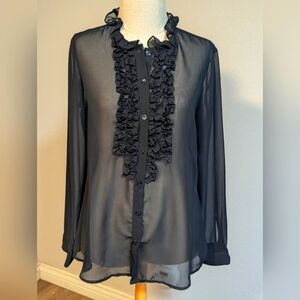 Women's sheer long sleeve ruffle blouse size 1....(M)